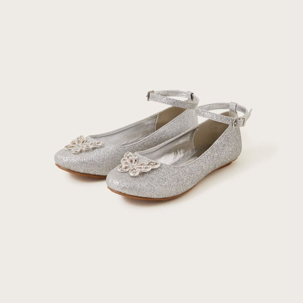 Glitter Butterfly Ballerina Silver Flats shoes